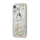 Personalised Floral Initial iPhone 14 Pro Max Clear Tough Case Silver Angled Image