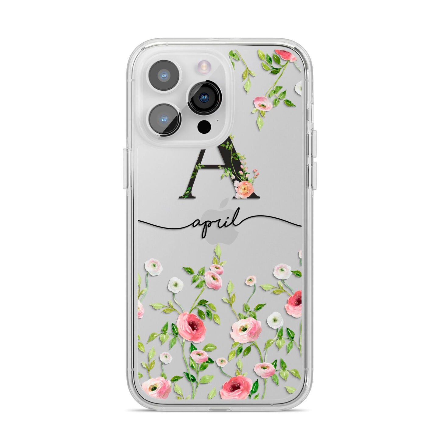 Personalised Floral Initial iPhone 14 Pro Max Clear Tough Case Silver