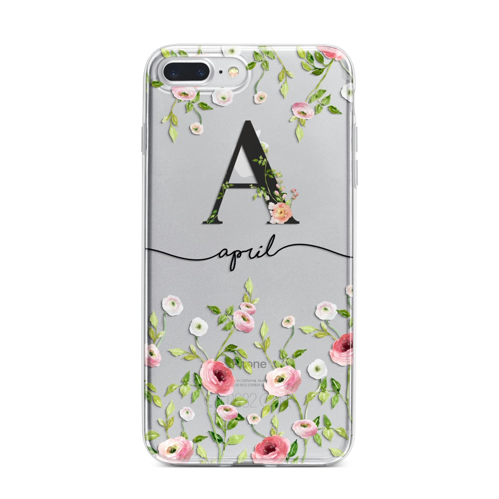 Personalised Floral Initial iPhone 7 Plus Bumper Case on Silver iPhone