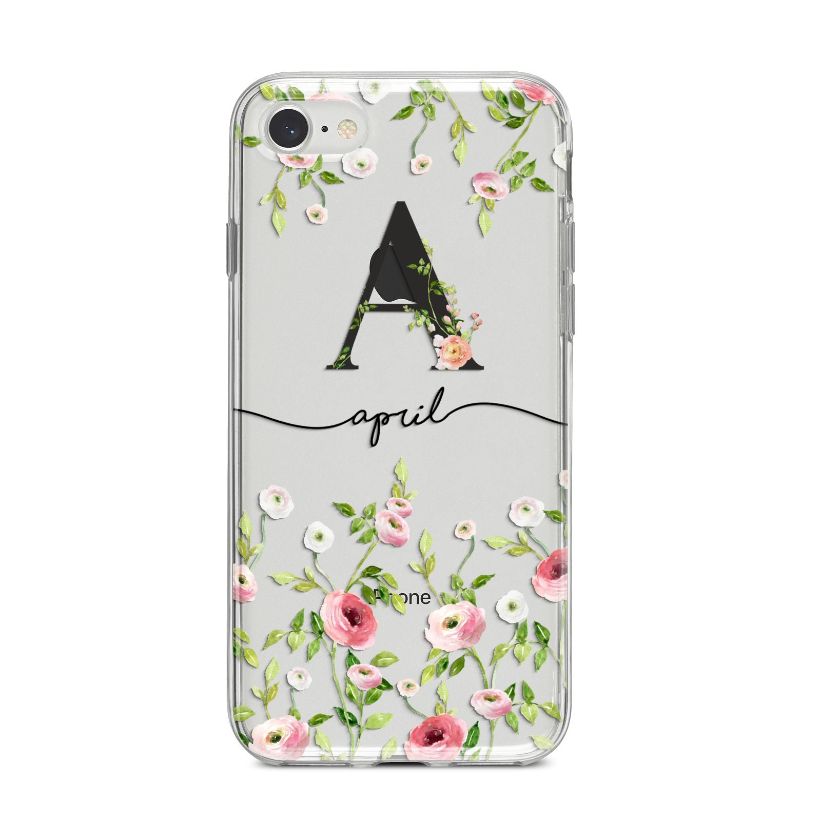 Personalised Floral Initial iPhone 8 Bumper Case on Silver iPhone