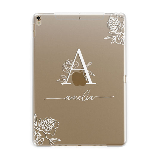 Personalised Floral Initial with Name Apple iPad Gold Case