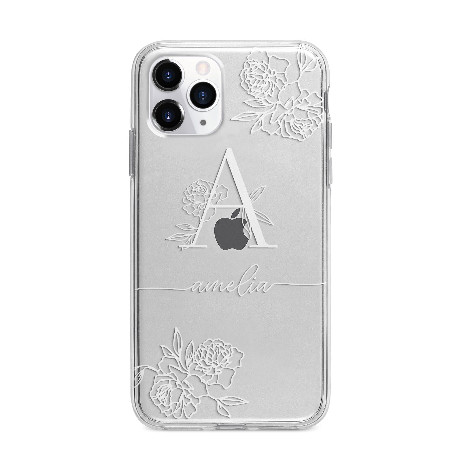 Personalised Floral Initial with Name Apple iPhone 11 Pro Max in Silver with Bumper Case