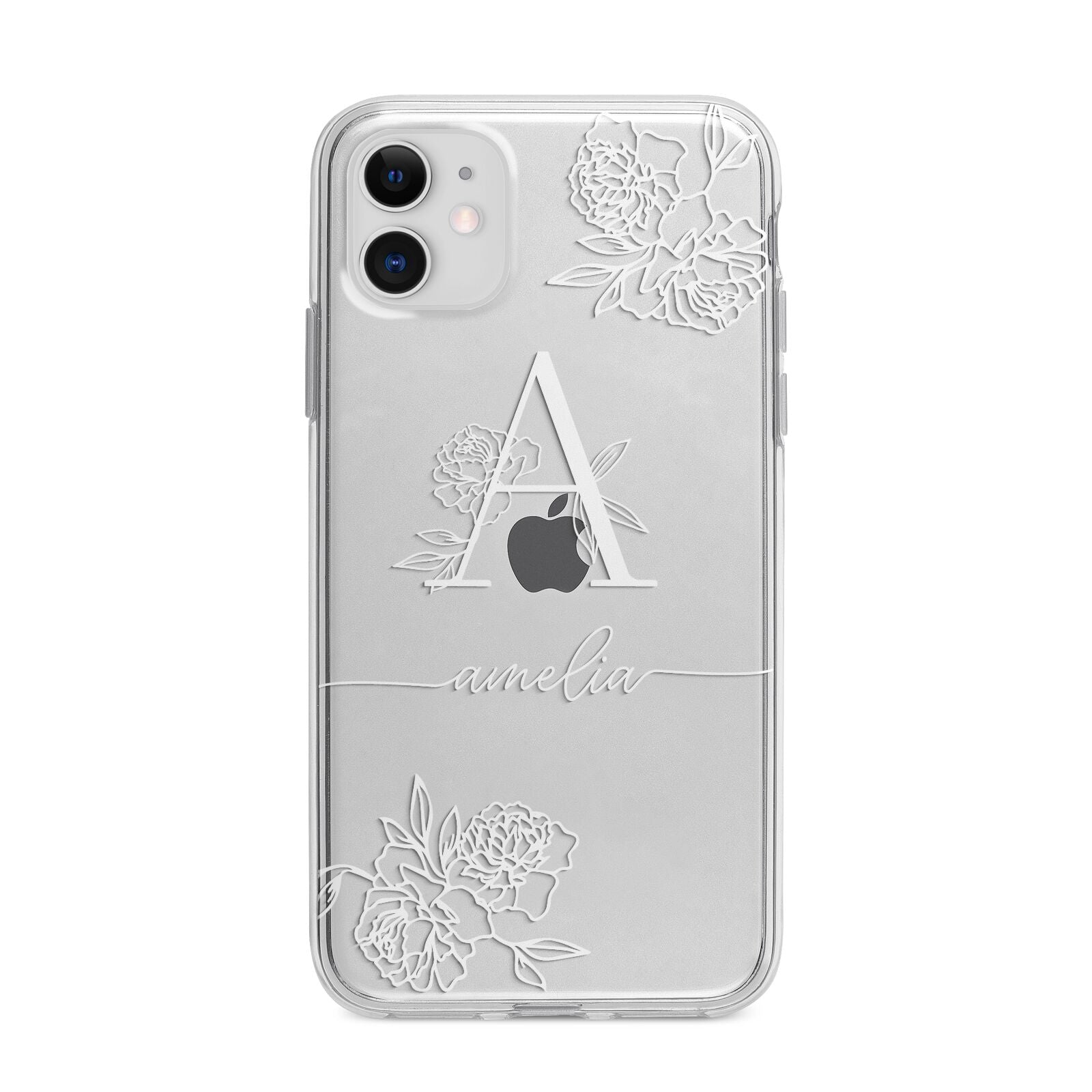 Personalised Floral Initial with Name Apple iPhone 11 in White with Bumper Case