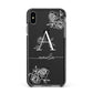 Personalised Floral Initial with Name Apple iPhone Xs Max Impact Case Black Edge on Black Phone