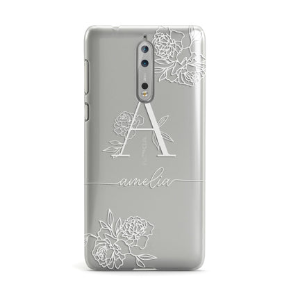 Personalised Floral Initial with Name Nokia Case