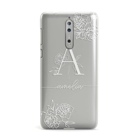 Personalised Floral Initial with Name Nokia Case