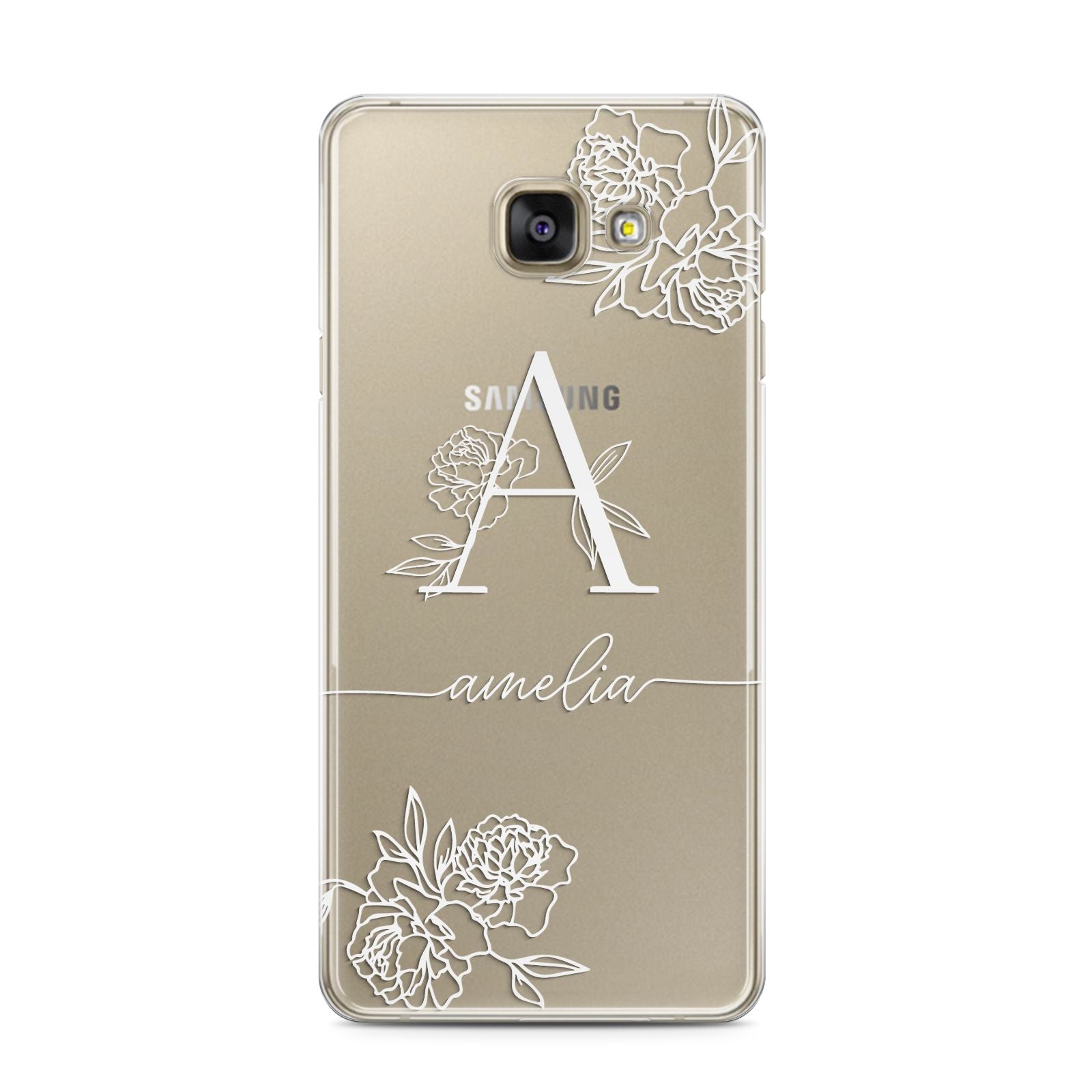 Personalised Floral Initial with Name Samsung Galaxy A3 2016 Case on gold phone