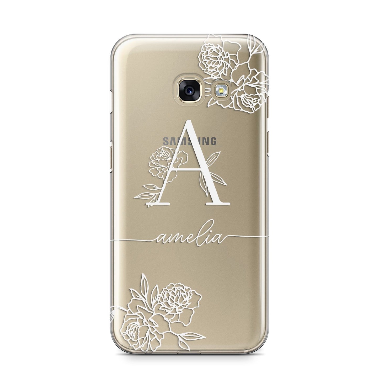 Personalised Floral Initial with Name Samsung Galaxy A3 2017 Case on gold phone