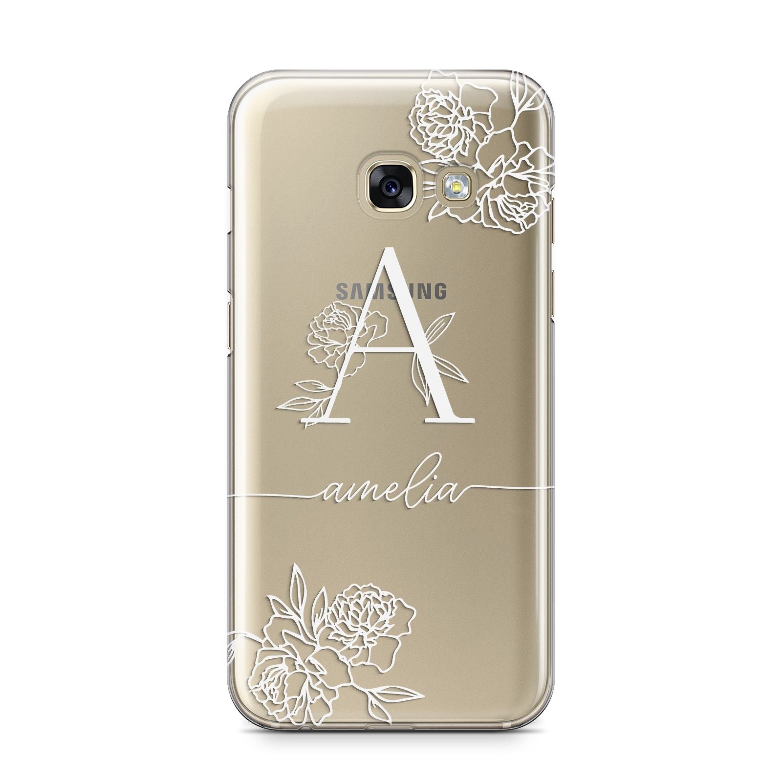Personalised Floral Initial with Name Samsung Galaxy A3 2017 Case on gold phone