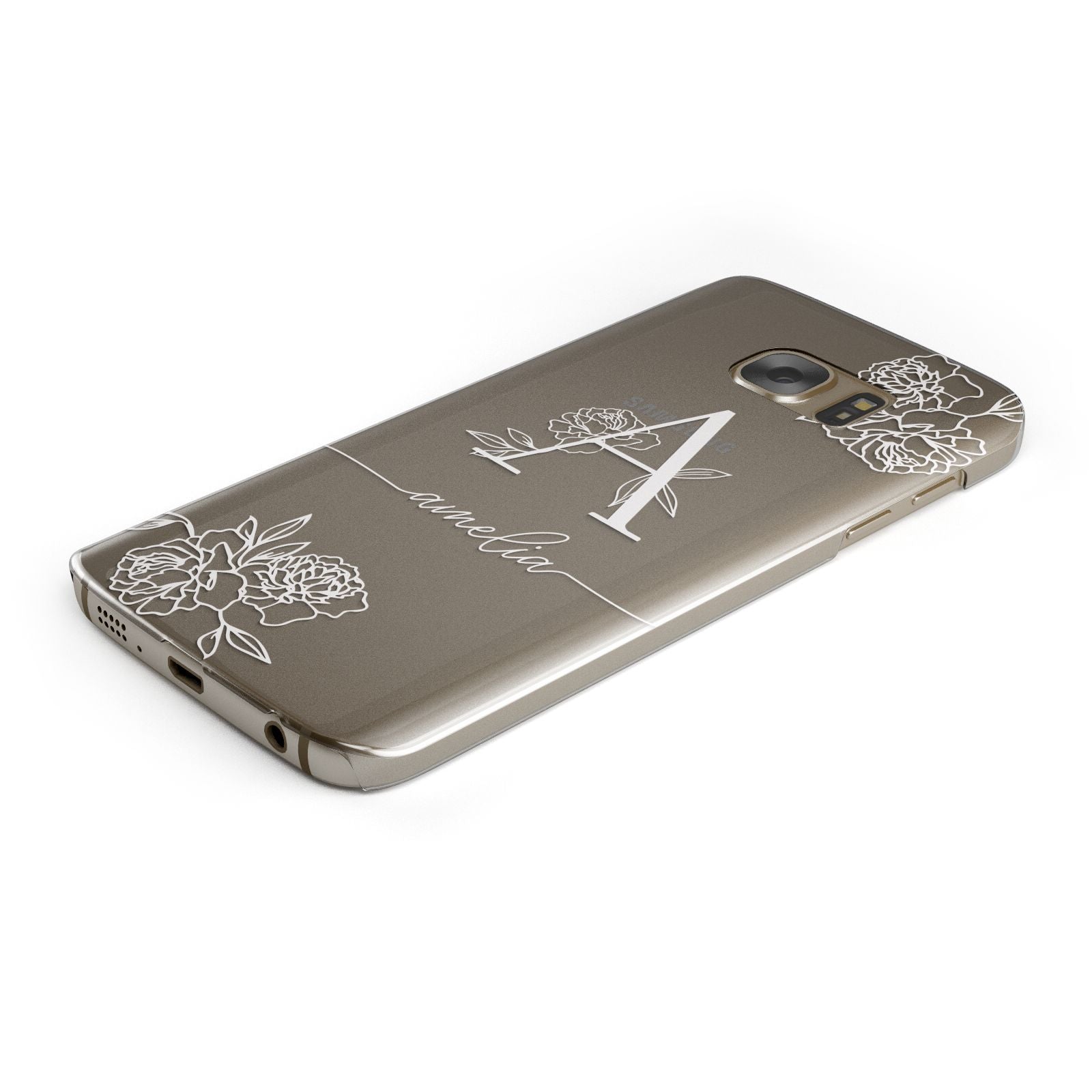 Personalised Floral Initial with Name Samsung Galaxy Case Bottom Cutout