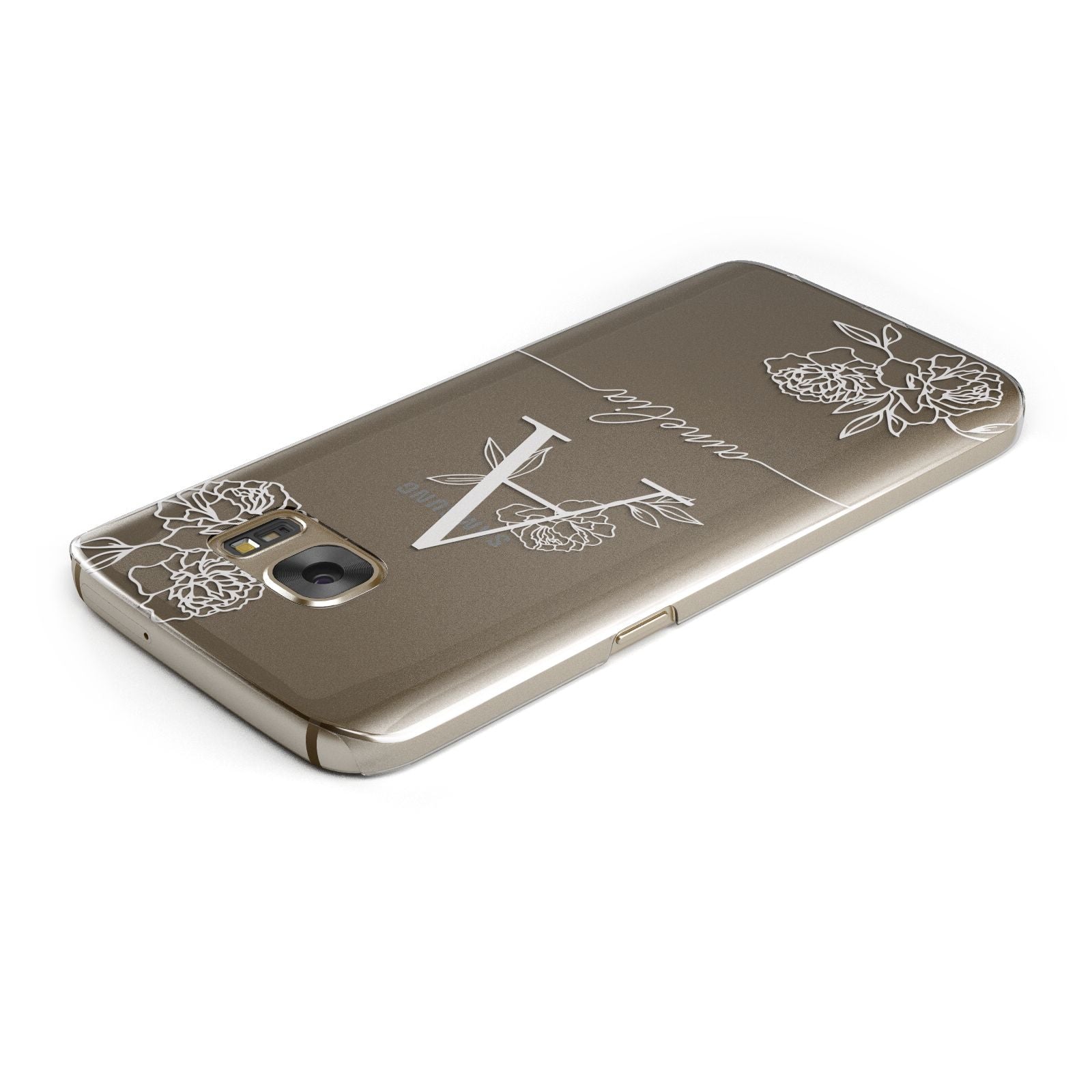 Personalised Floral Initial with Name Samsung Galaxy Case Top Cutout