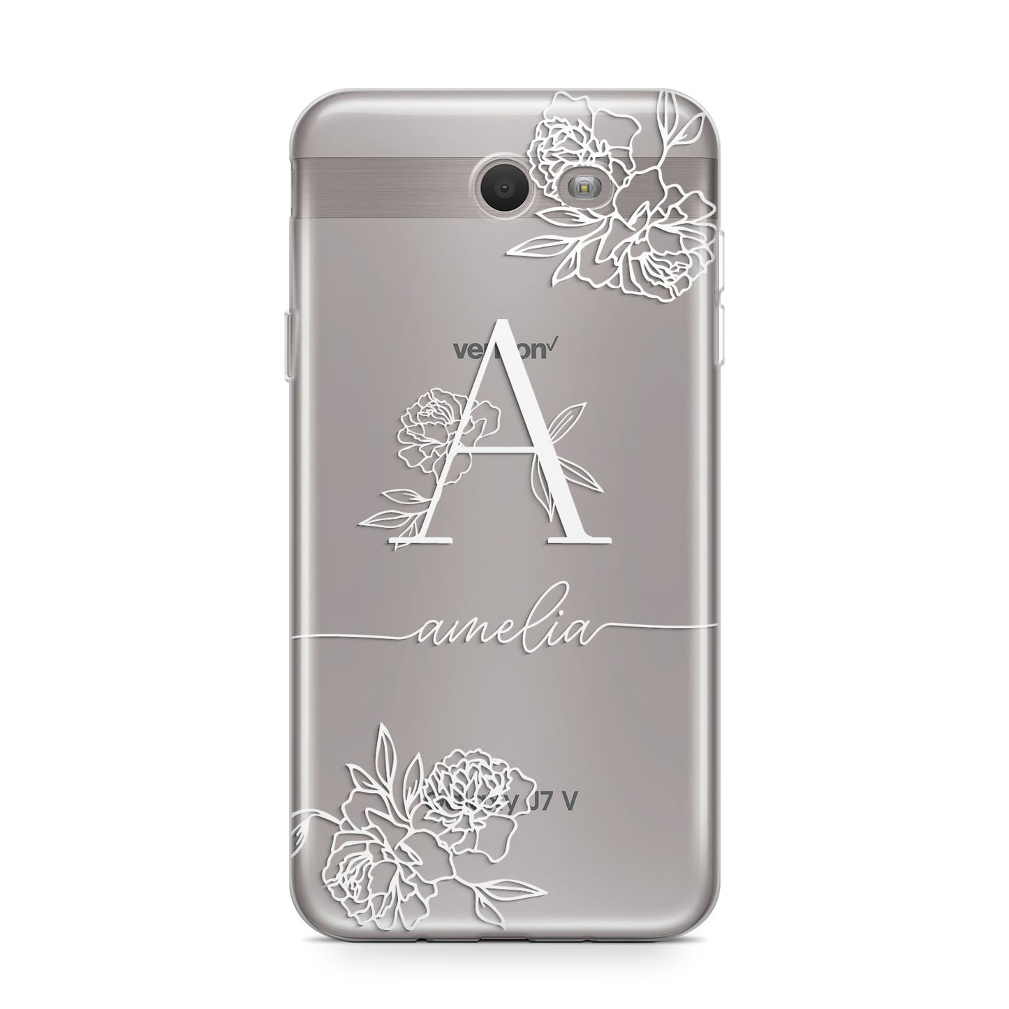 Personalised Floral Initial with Name Samsung Galaxy J7 2017 Case