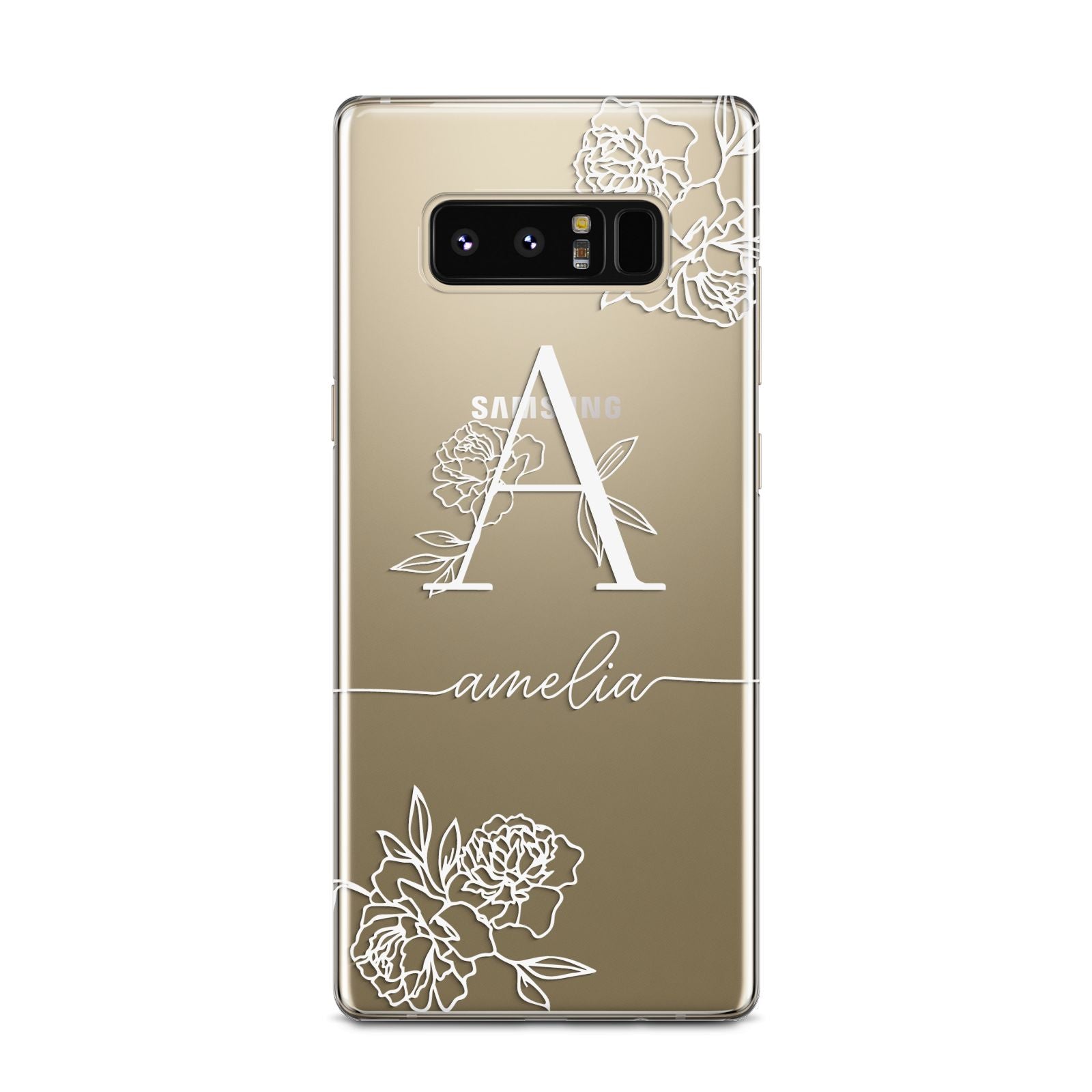 Personalised Floral Initial with Name Samsung Galaxy Note 8 Case
