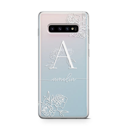 Personalised Floral Initial with Name Samsung Galaxy S10 Case