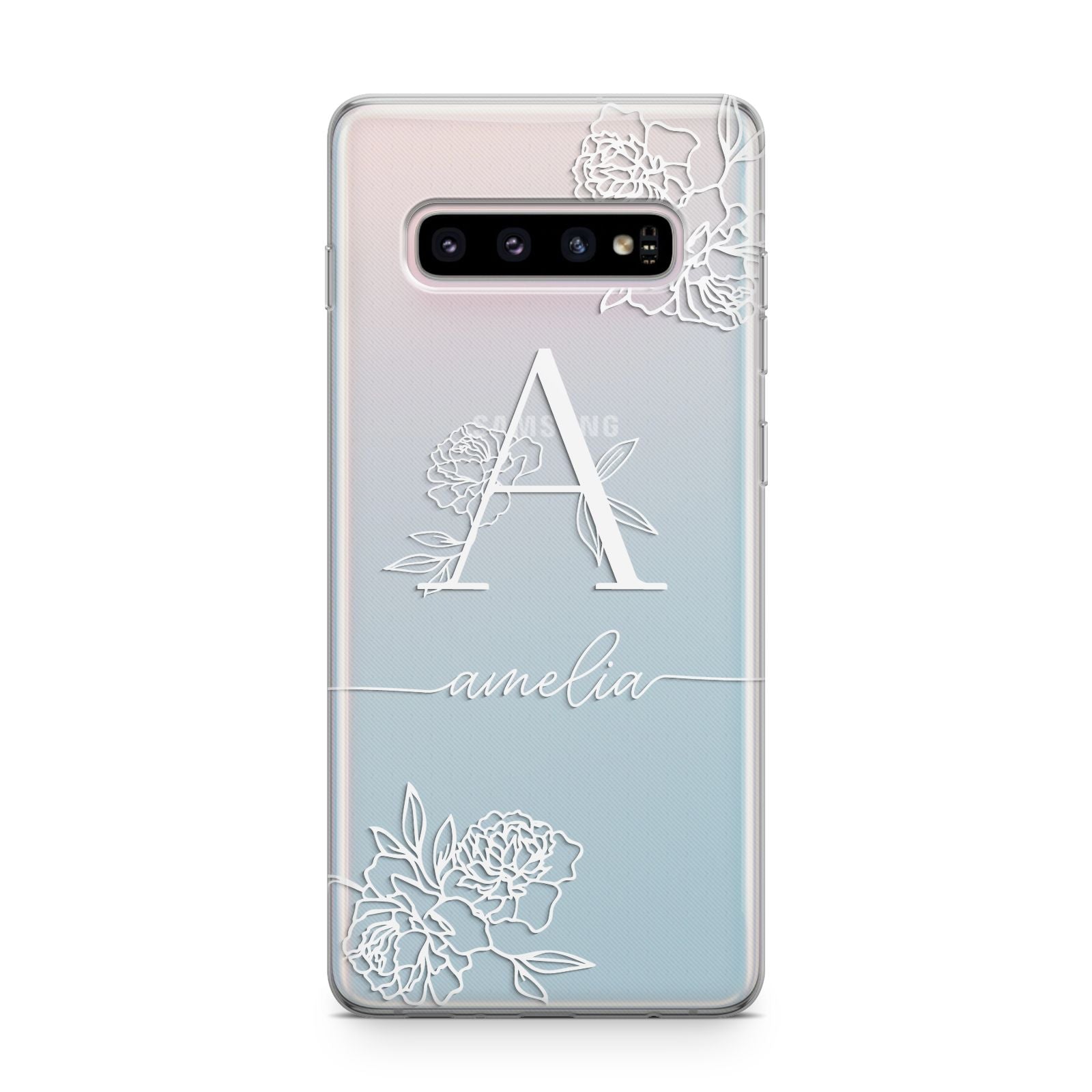 Personalised Floral Initial with Name Samsung Galaxy S10 Plus Case