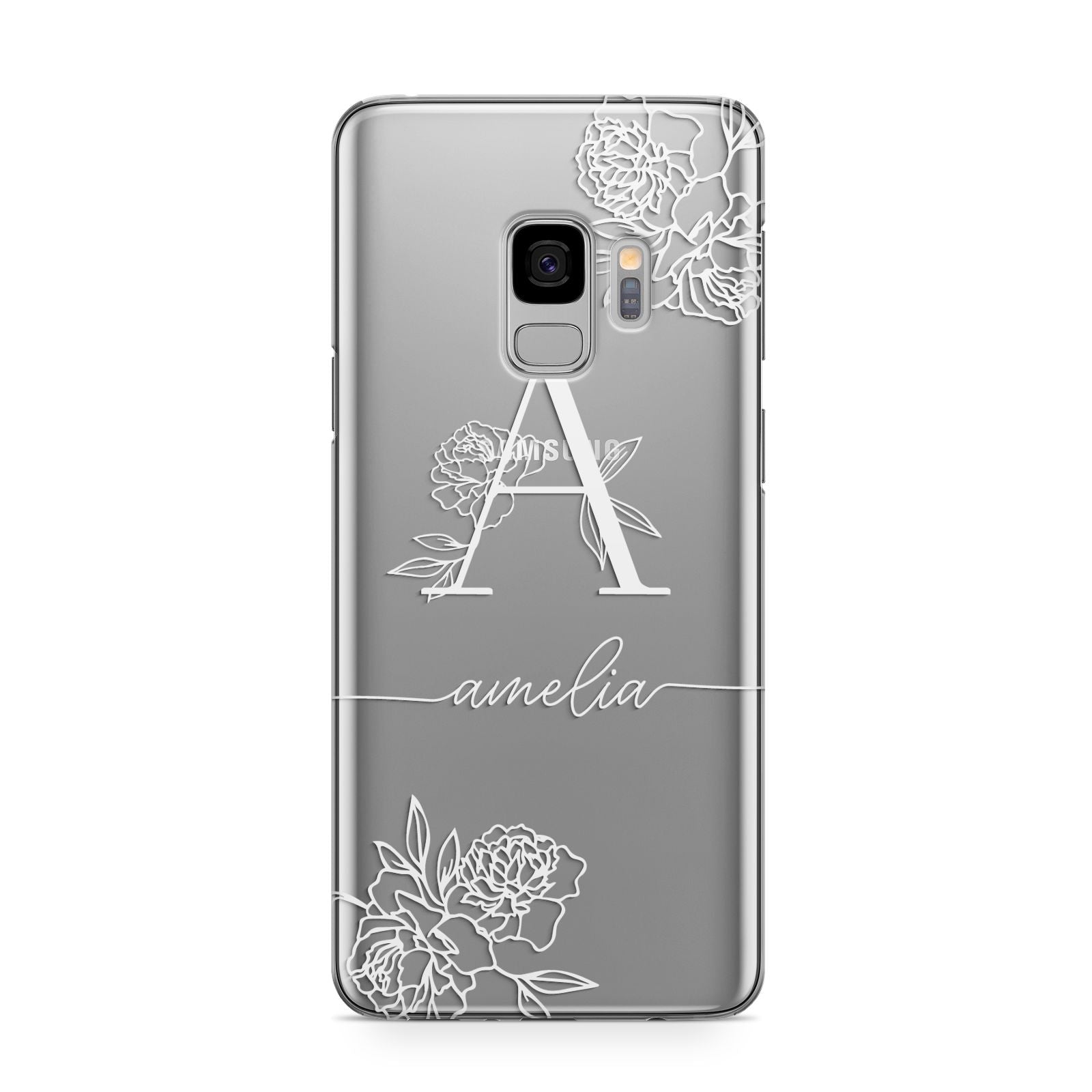 Personalised Floral Initial with Name Samsung Galaxy S9 Case