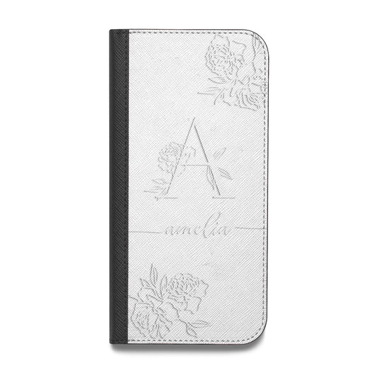 Personalised Floral Initial with Name Vegan Leather Flip iPhone Case