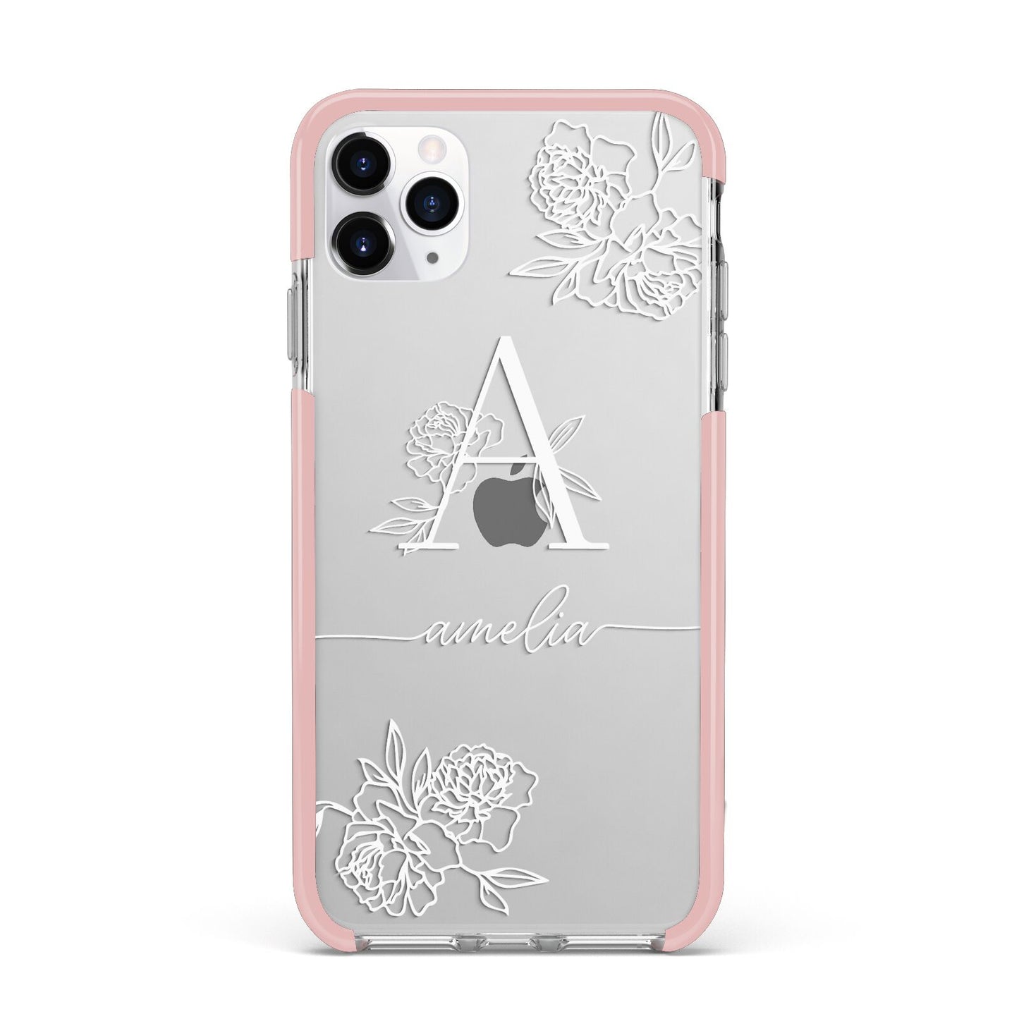Personalised Floral Initial with Name iPhone 11 Pro Max Impact Pink Edge Case