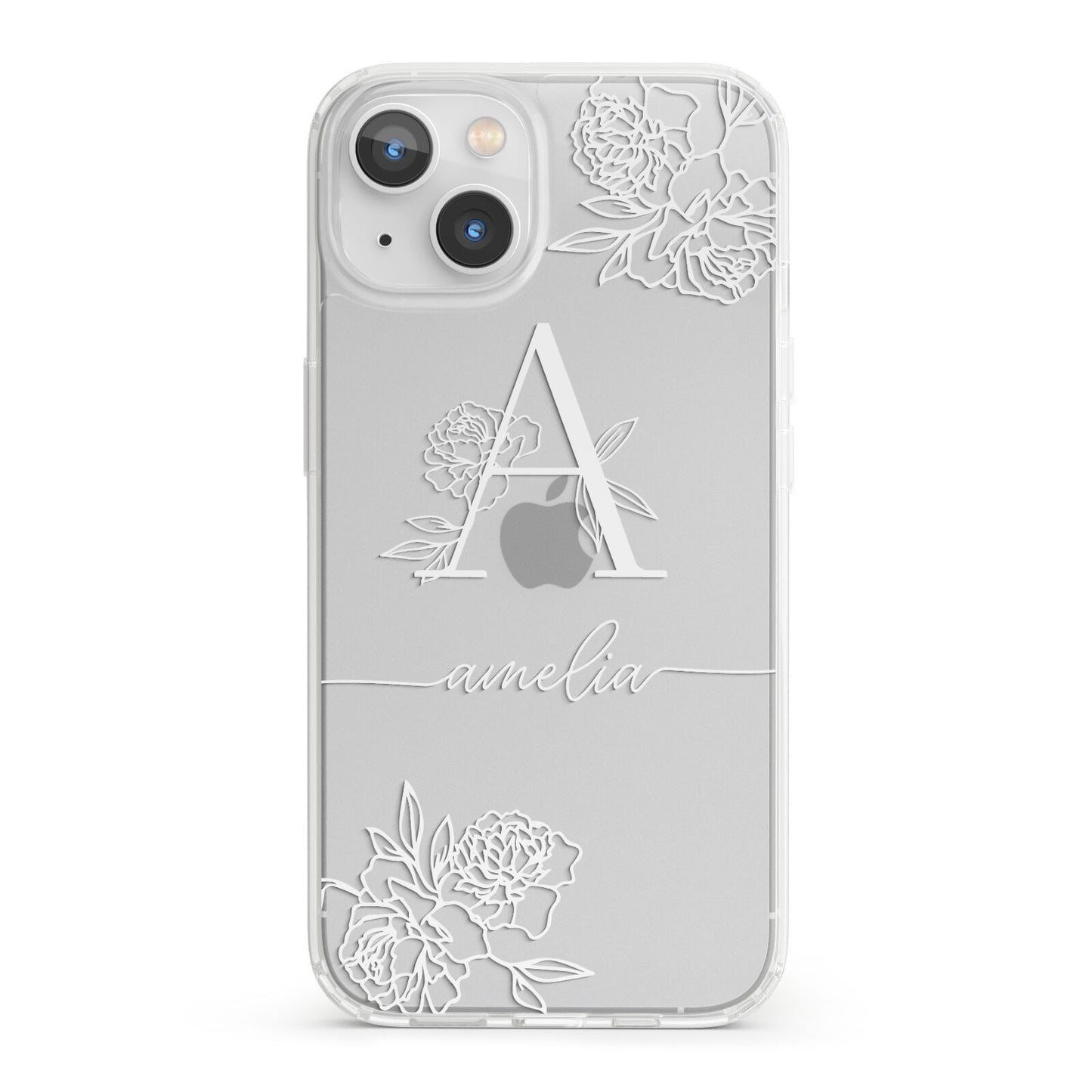Personalised Floral Initial with Name iPhone 13 Clear Bumper Case