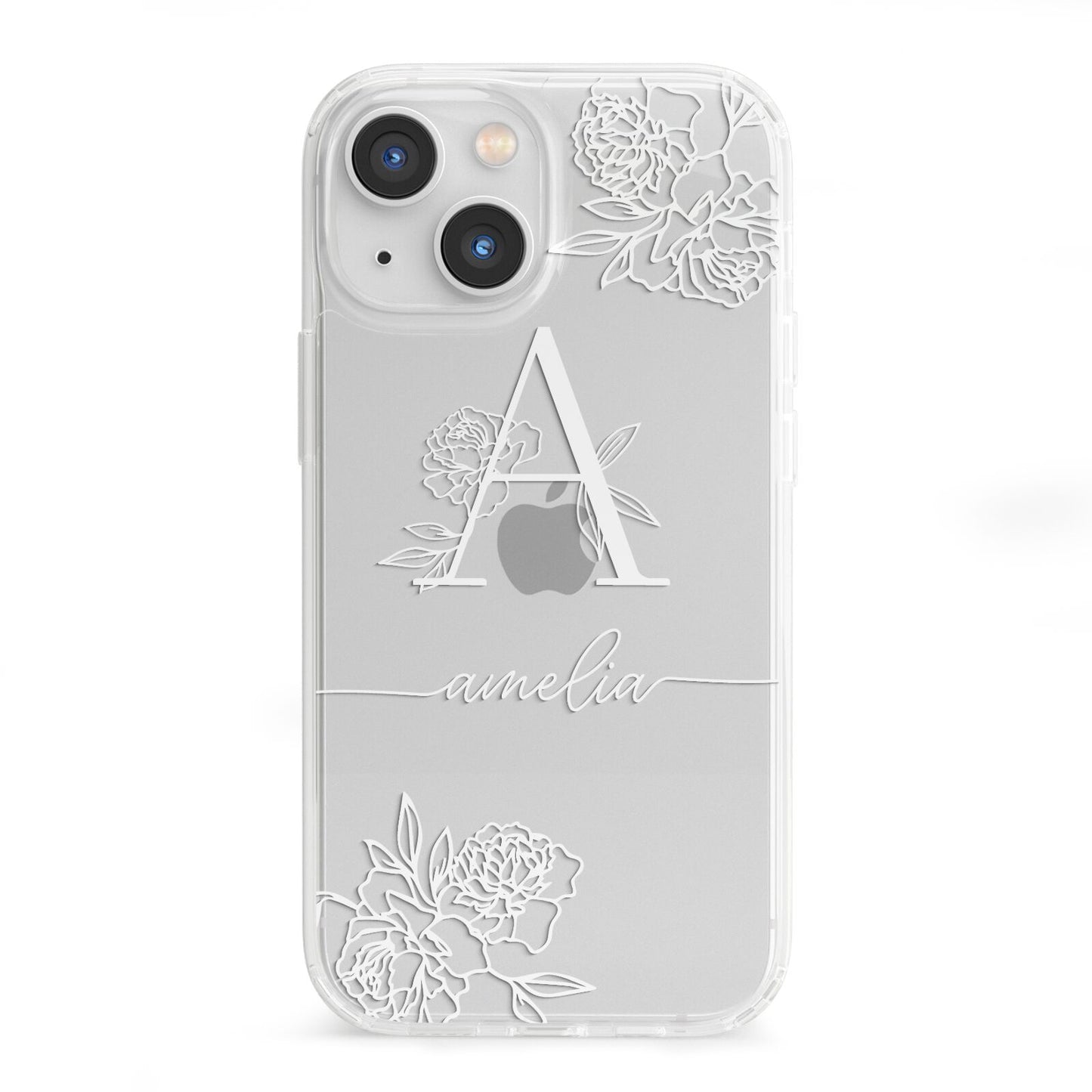 Personalised Floral Initial with Name iPhone 13 Mini Clear Bumper Case