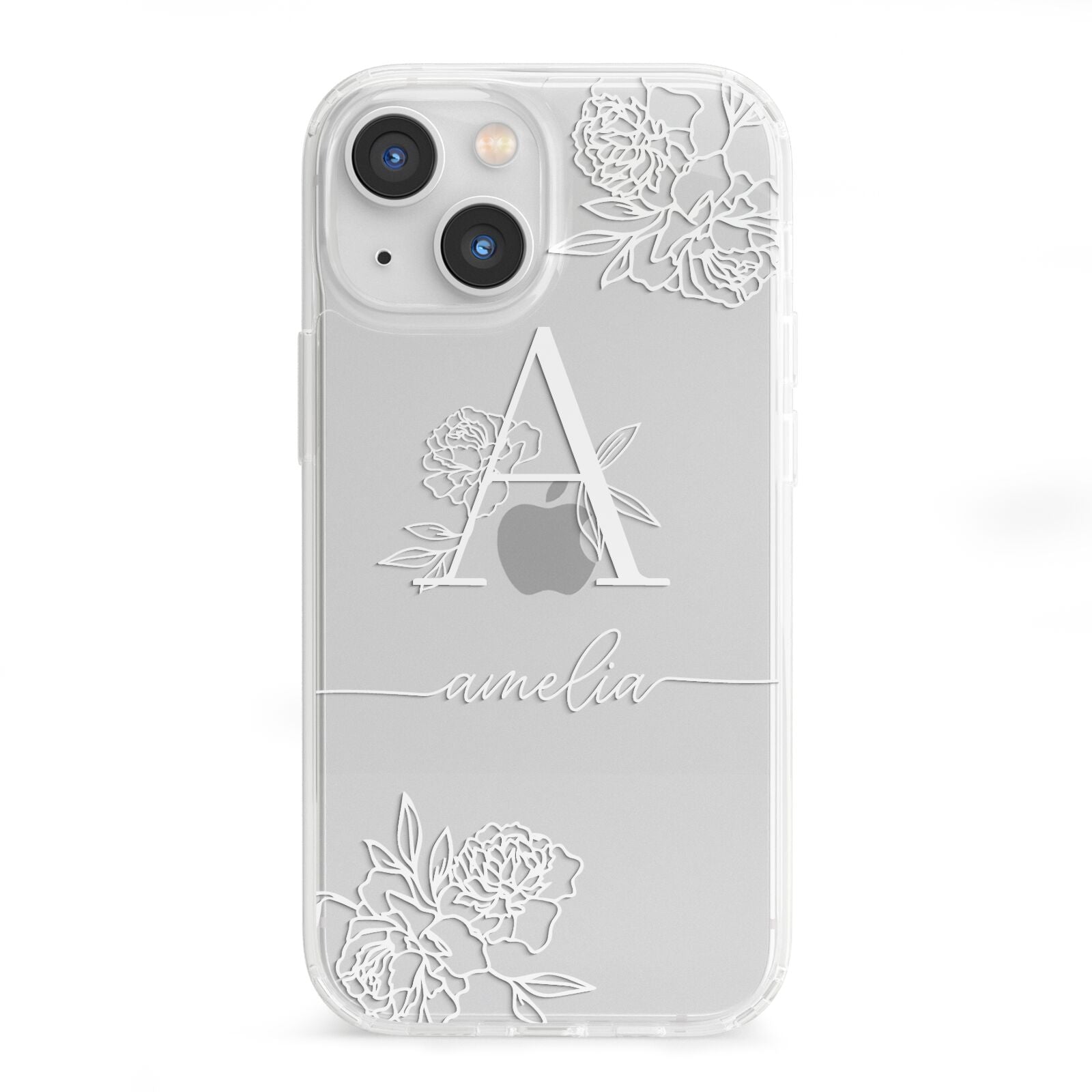 Personalised Floral Initial with Name iPhone 13 Mini Clear Bumper Case