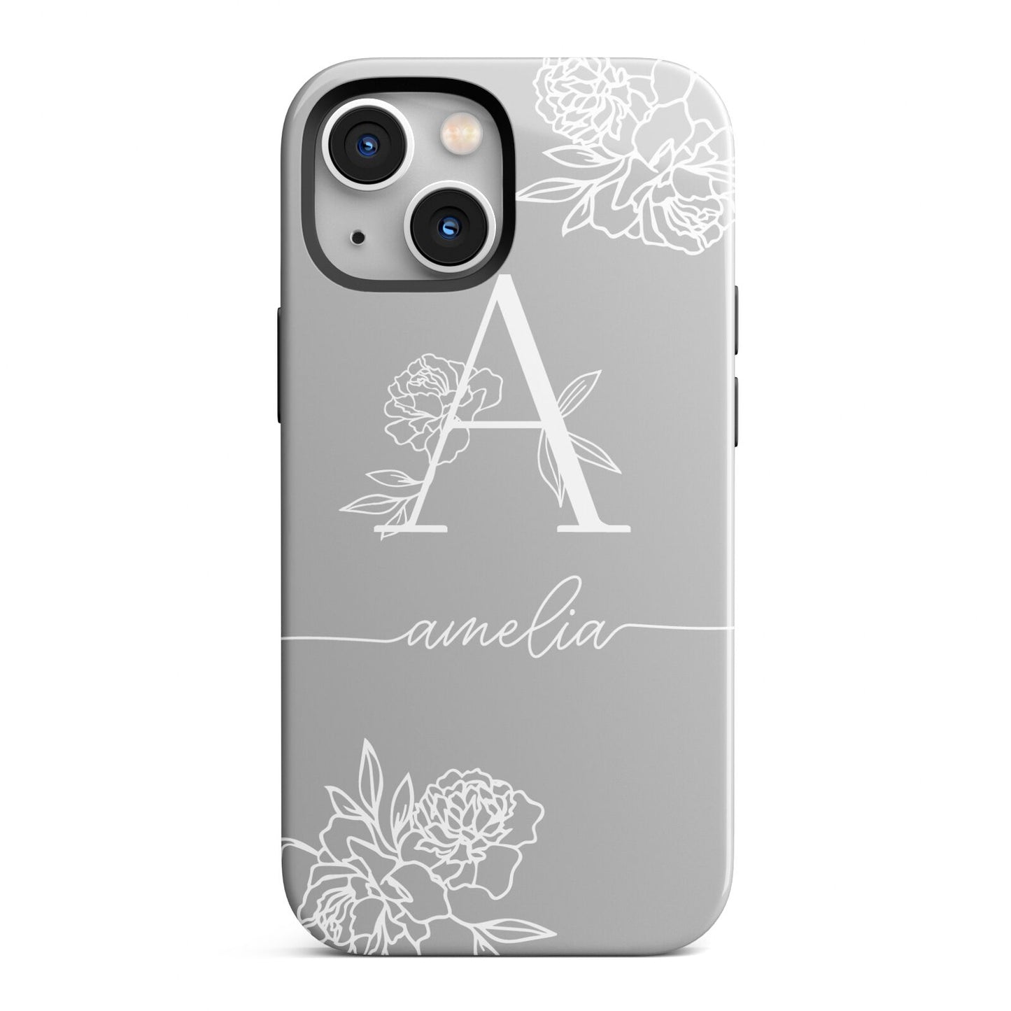 Personalised Floral Initial with Name iPhone 13 Mini Full Wrap 3D Tough Case