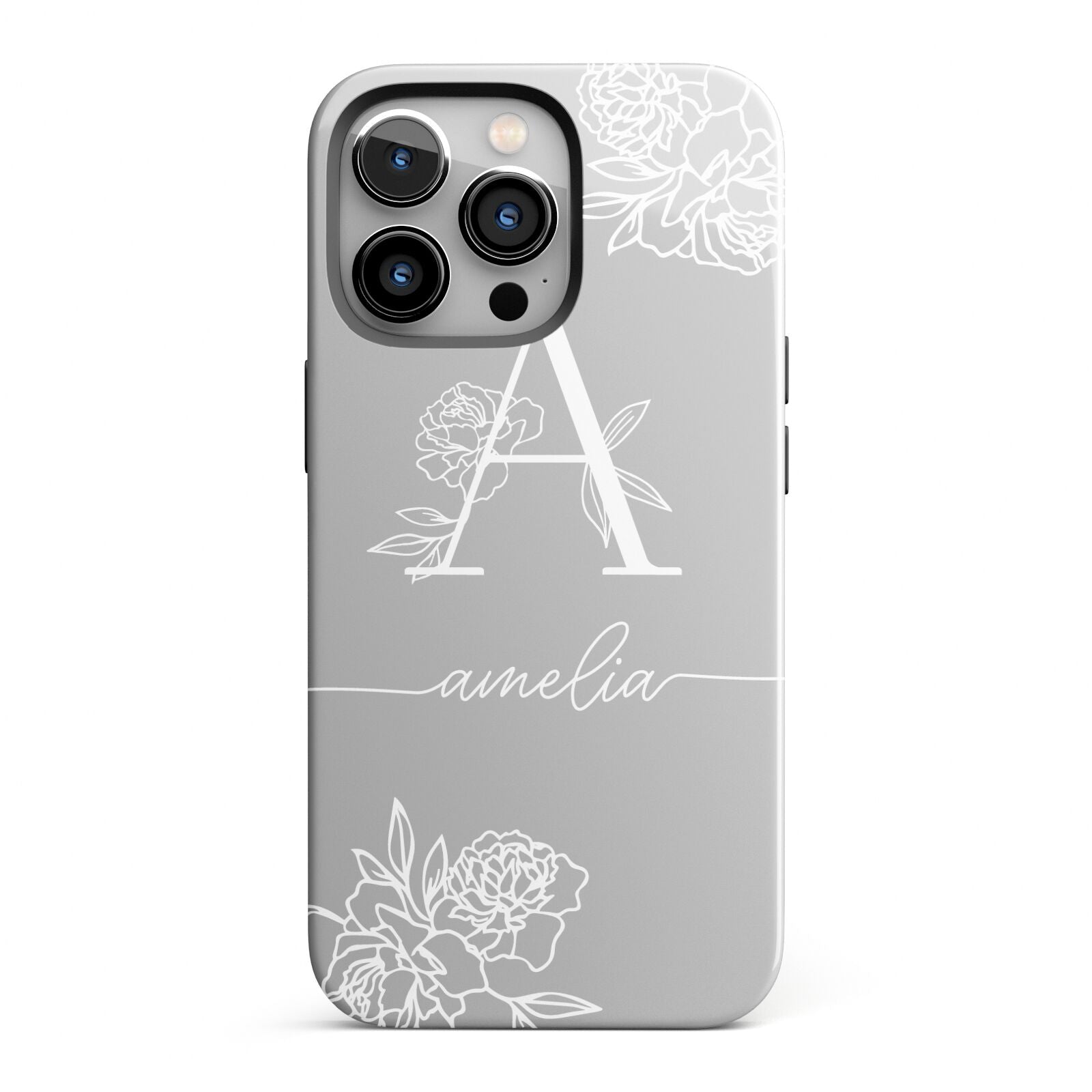 Personalised Floral Initial with Name iPhone 13 Pro Full Wrap 3D Tough Case