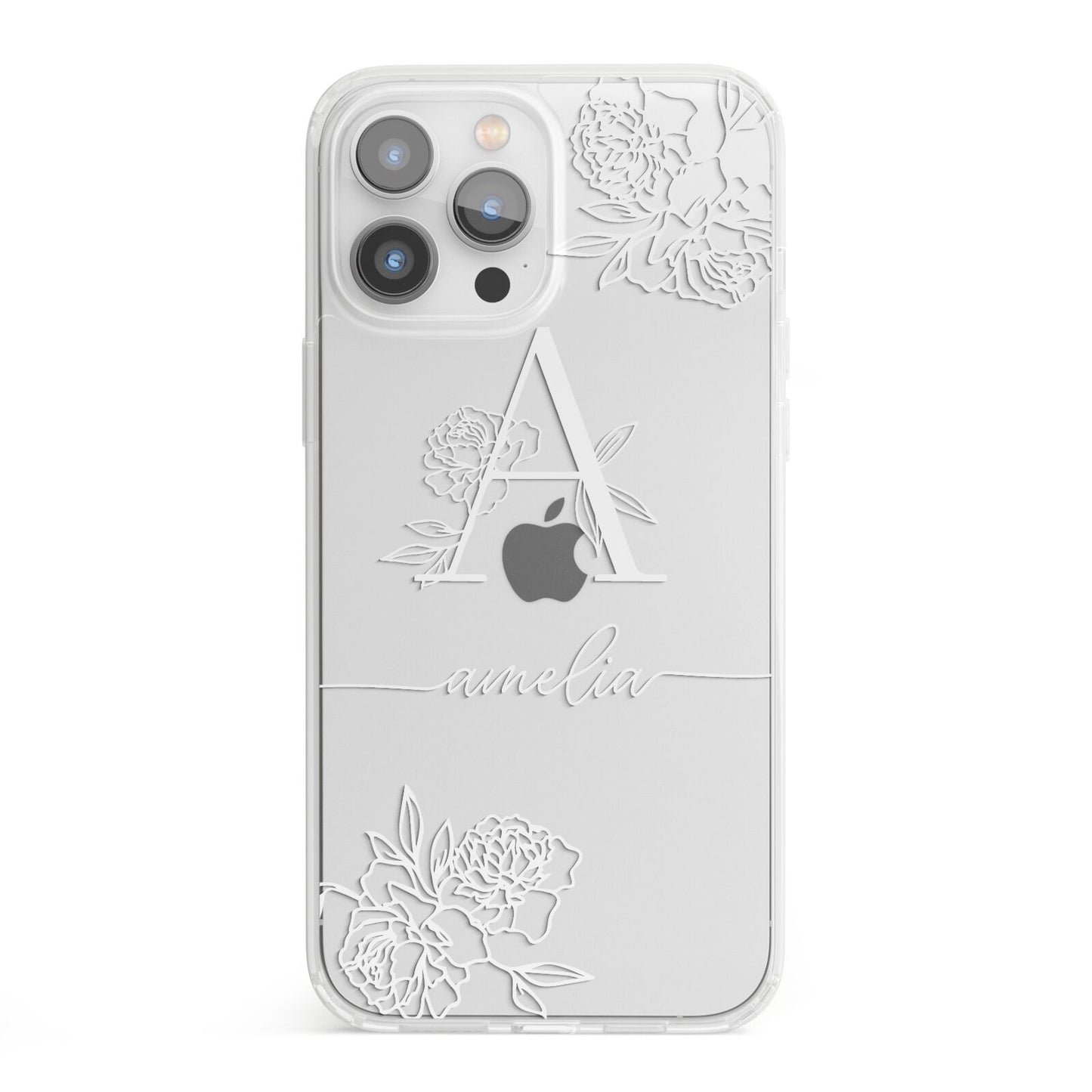 Personalised Floral Initial with Name iPhone 13 Pro Max Clear Bumper Case