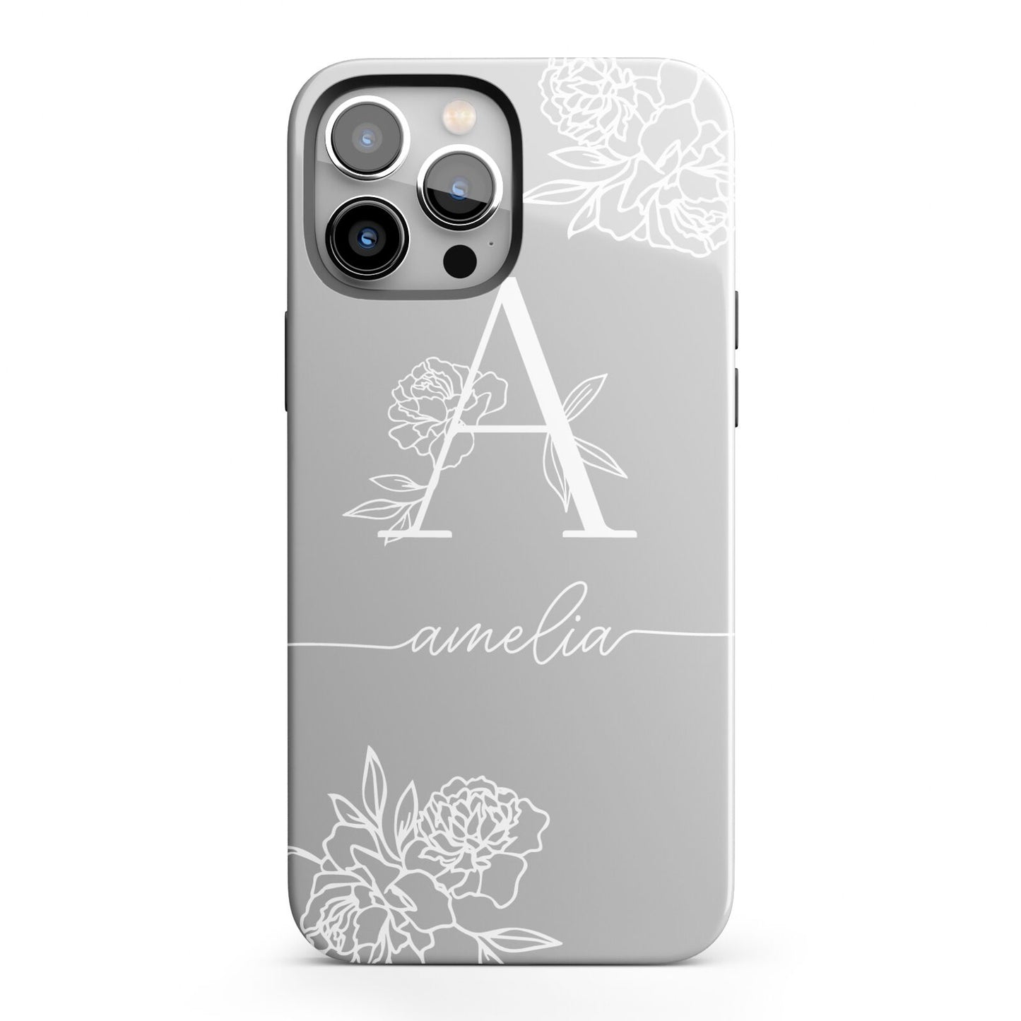 Personalised Floral Initial with Name iPhone 13 Pro Max Full Wrap 3D Tough Case