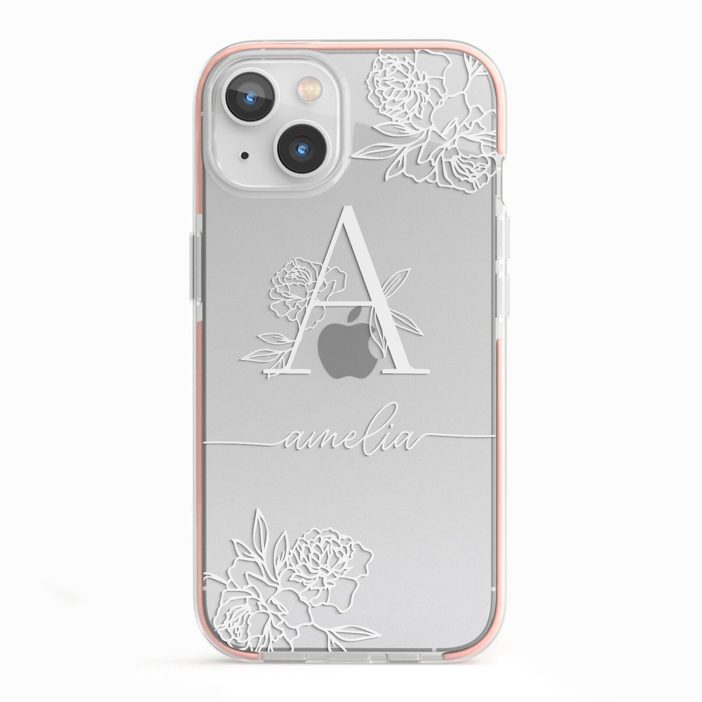 Personalised Floral Initial with Name iPhone 13 TPU Impact Case with Pink Edges