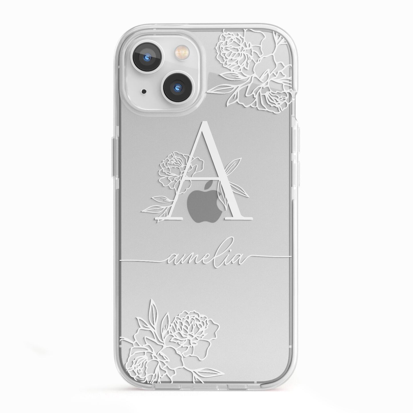 Personalised Floral Initial with Name iPhone 13 TPU Impact Case with White Edges