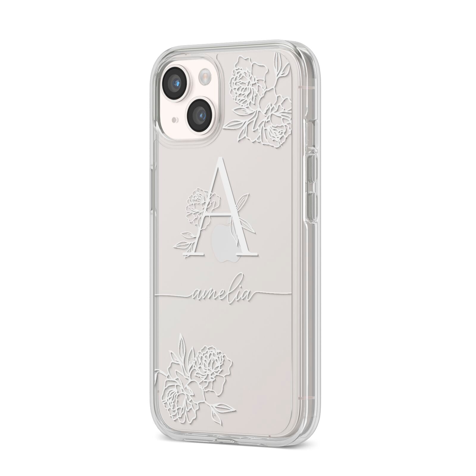 Personalised Floral Initial with Name iPhone 14 Clear Tough Case Starlight Angled Image