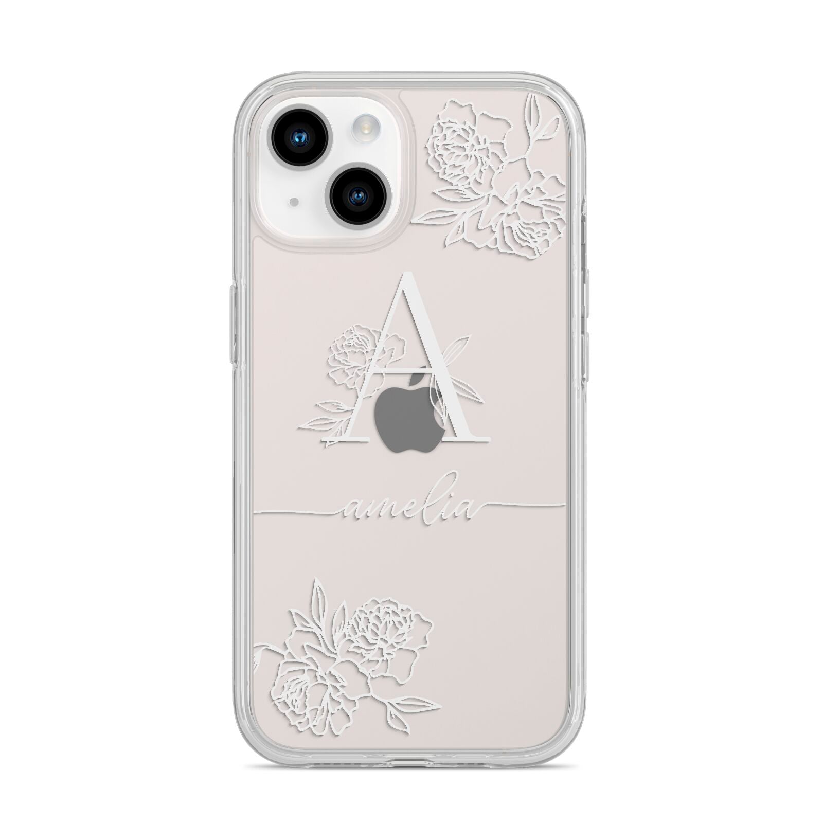 Personalised Floral Initial with Name iPhone 14 Clear Tough Case Starlight