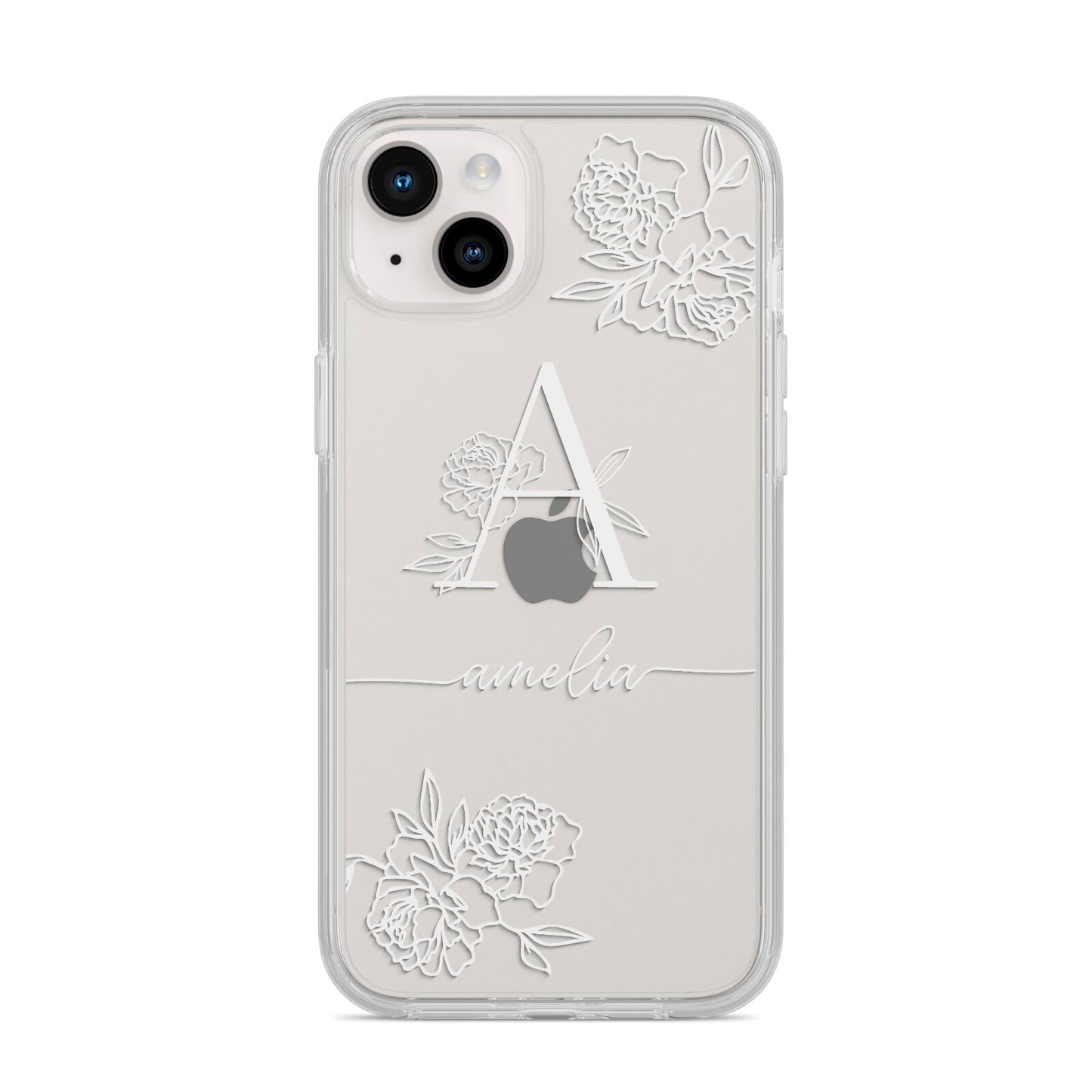Personalised Floral Initial with Name iPhone 14 Plus Clear Tough Case Starlight