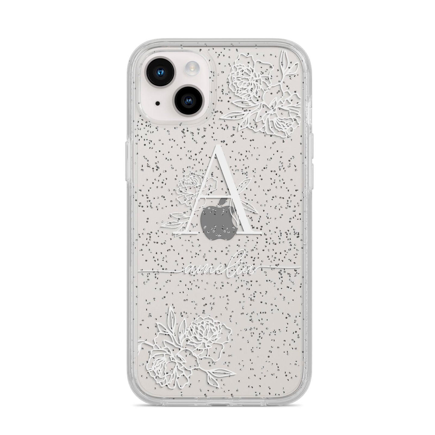 Personalised Floral Initial with Name iPhone 14 Plus Glitter Tough Case Starlight