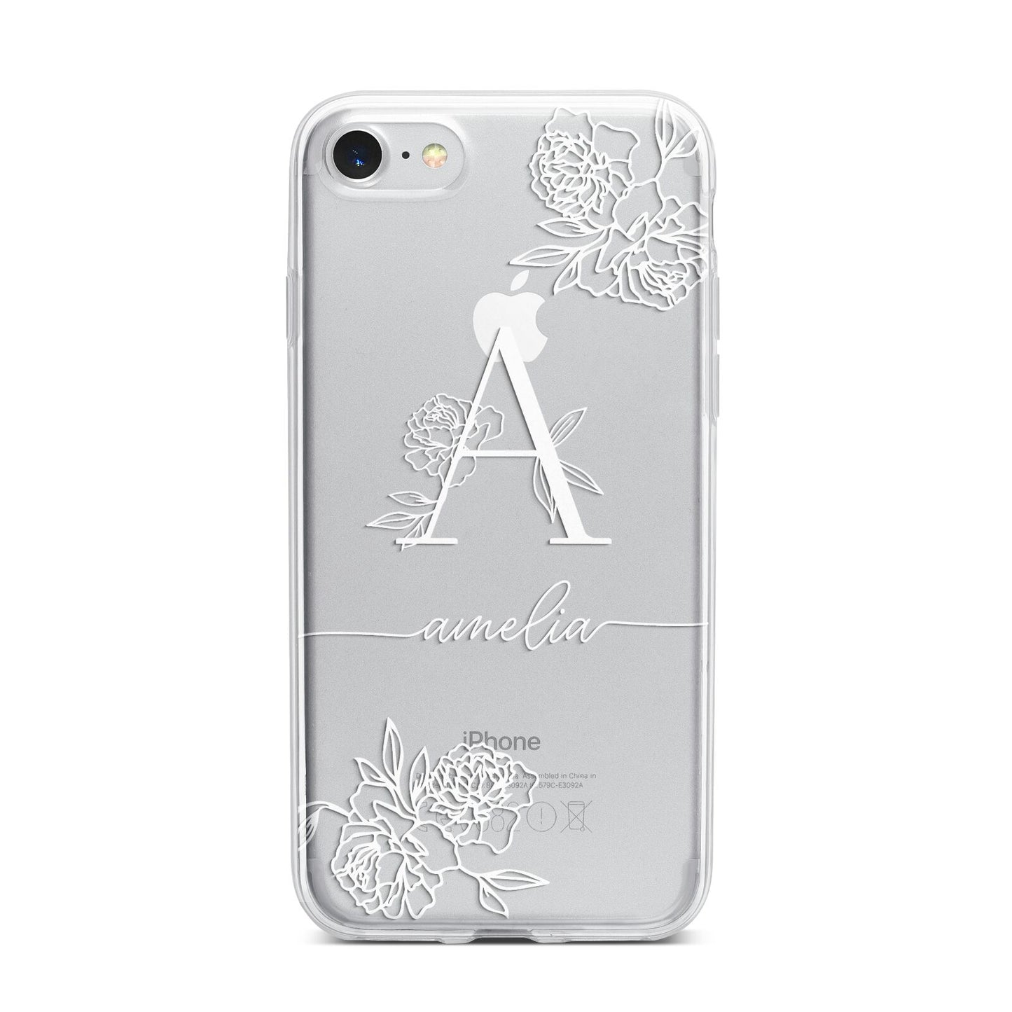 Personalised Floral Initial with Name iPhone 7 Bumper Case on Silver iPhone