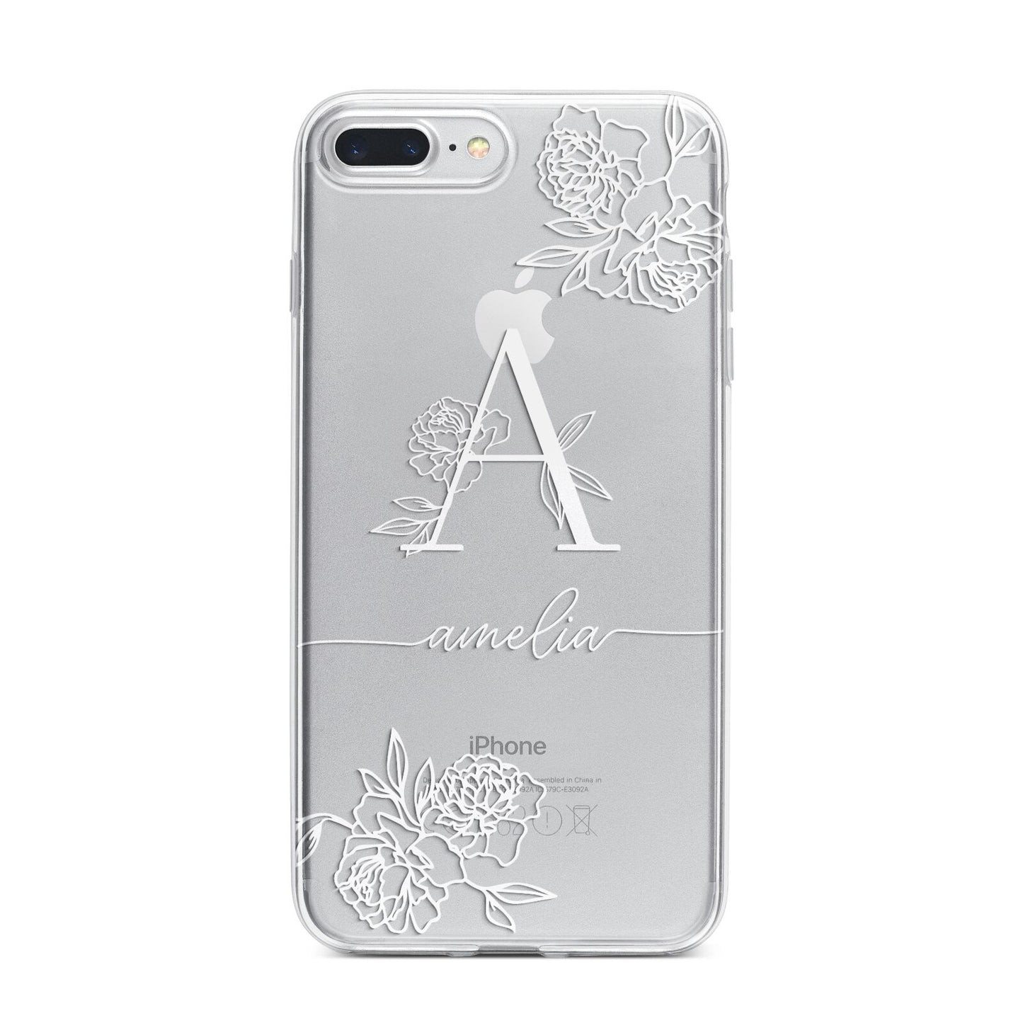 Personalised Floral Initial with Name iPhone 7 Plus Bumper Case on Silver iPhone