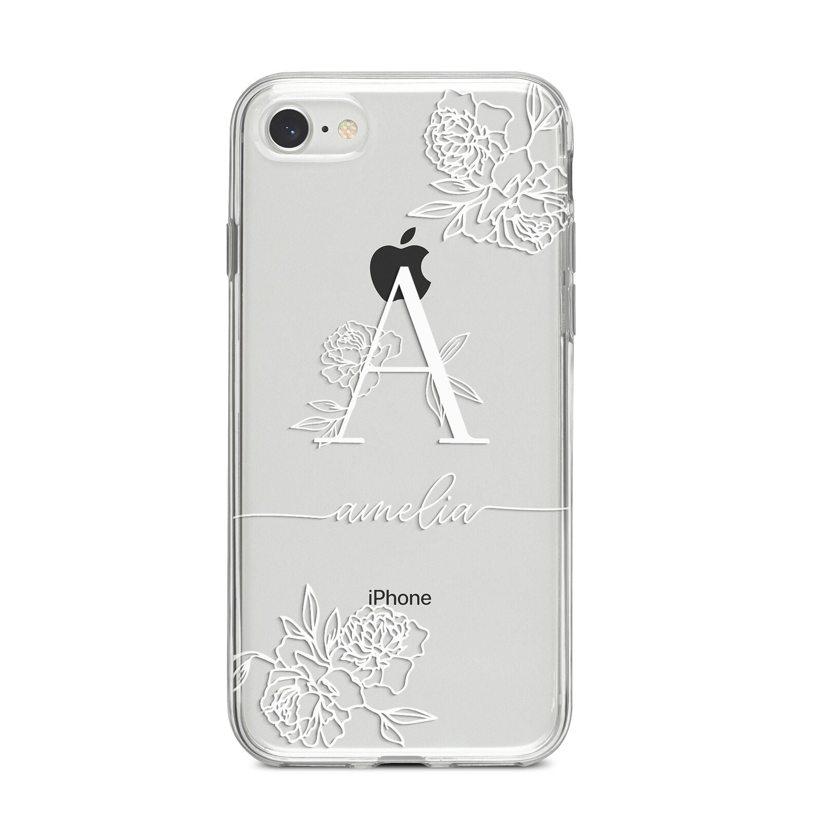 Personalised Floral Initial with Name iPhone 8 Bumper Case on Silver iPhone
