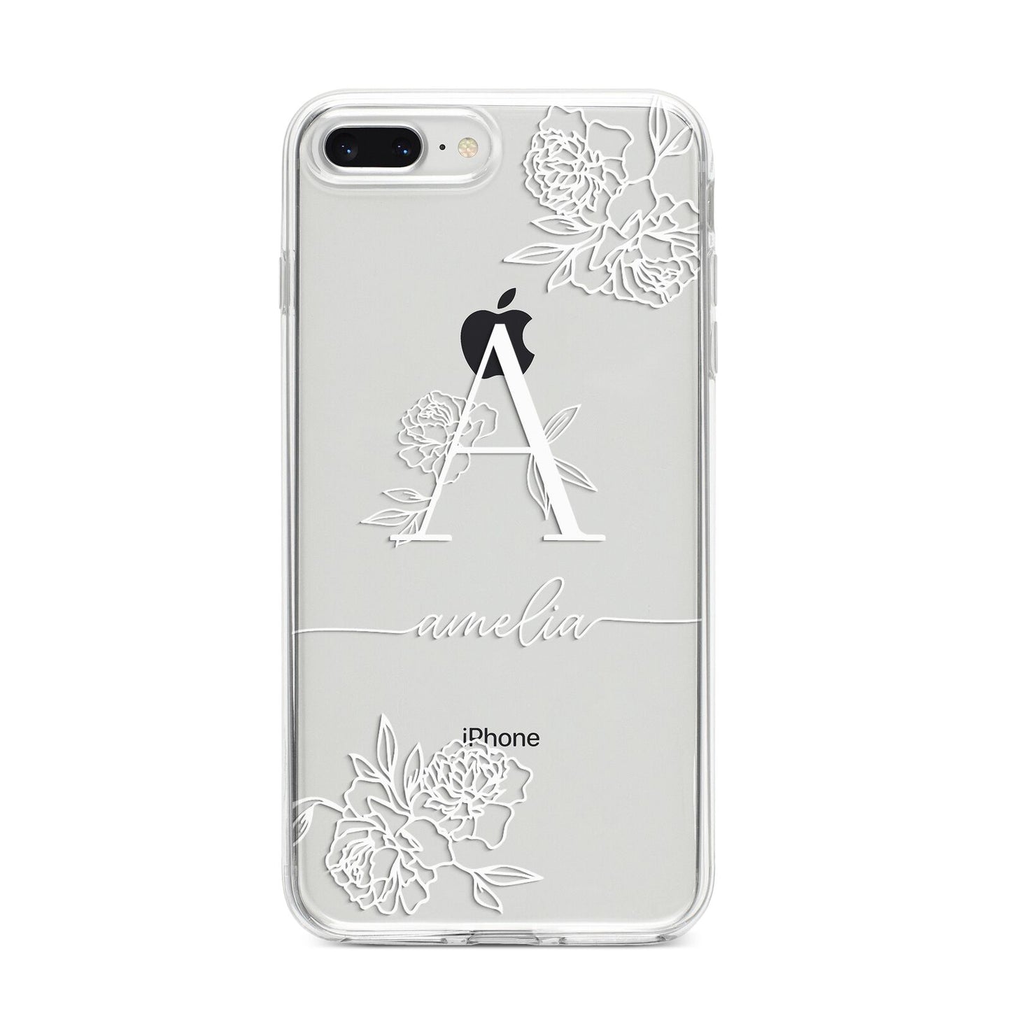 Personalised Floral Initial with Name iPhone 8 Plus Bumper Case on Silver iPhone