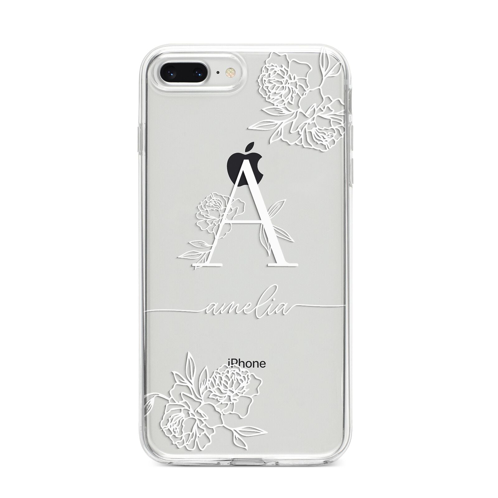 Personalised Floral Initial with Name iPhone 8 Plus Bumper Case on Silver iPhone
