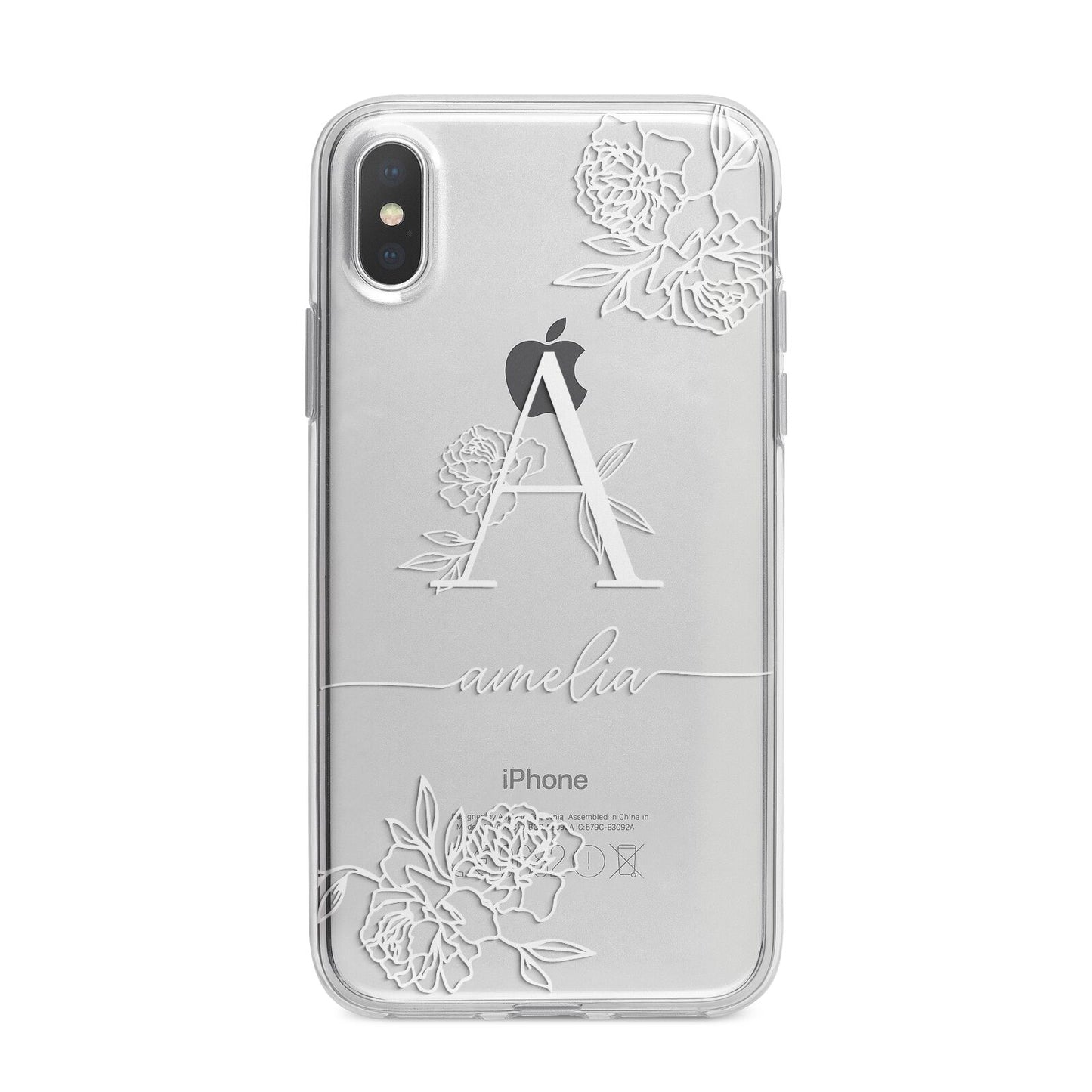 Personalised Floral Initial with Name iPhone X Bumper Case on Silver iPhone Alternative Image 1