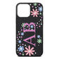 Personalised Floral Initials Black Pebble Leather iPhone 13 Pro Max Case