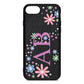 Personalised Floral Initials Black Pebble Leather iPhone 8 Case