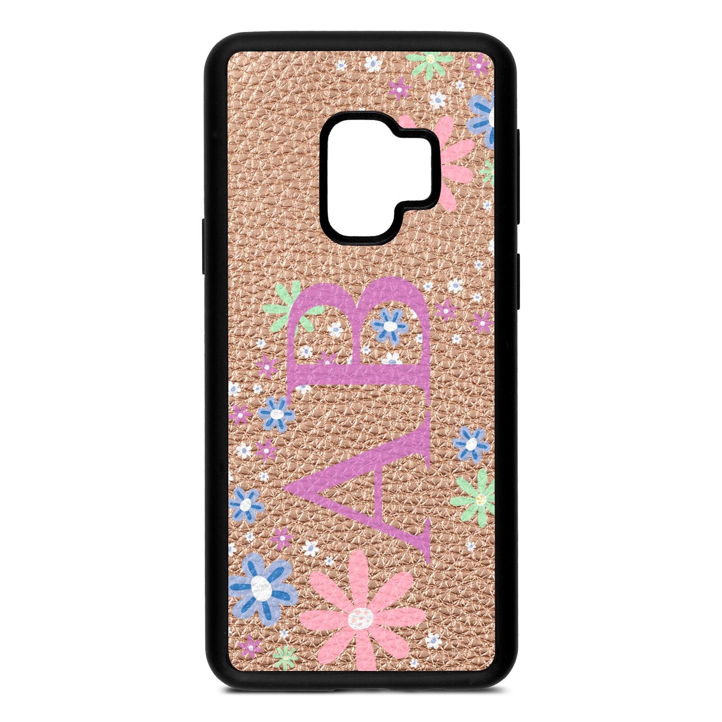 Personalised Floral Initials Rose Gold Pebble Leather Samsung S9 Case