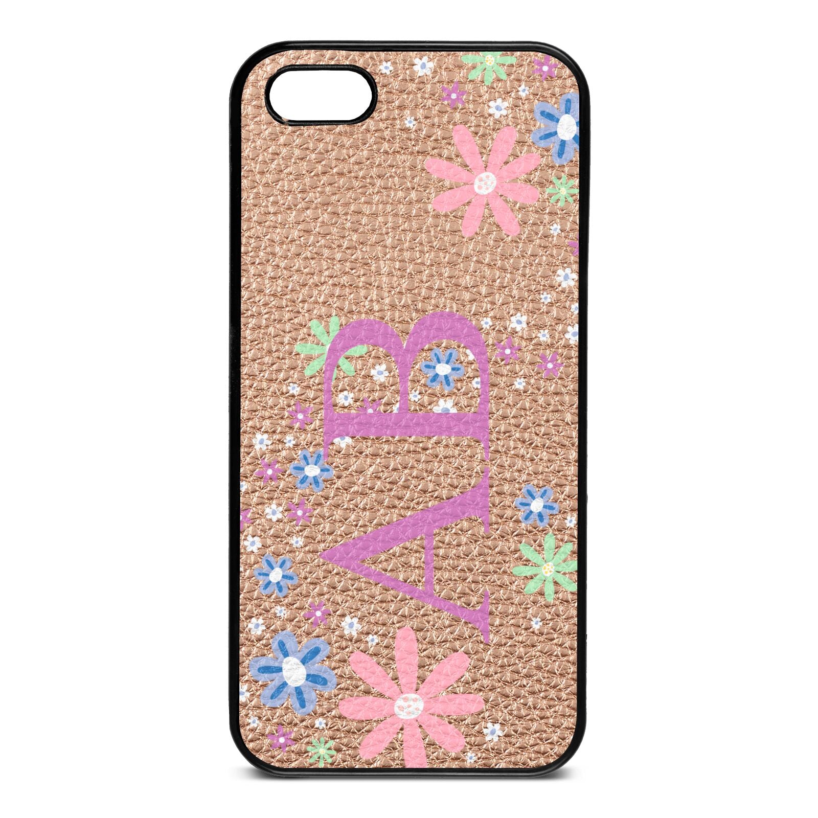 Personalised Floral Initials Rose Gold Pebble Leather iPhone 5 Case
