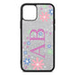 Personalised Floral Initials Silver Pebble Leather iPhone 11 Pro Case