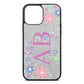 Personalised Floral Initials Silver Pebble Leather iPhone 13 Pro Max Case