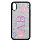 Personalised Floral Initials Silver Pebble Leather iPhone Xr Case