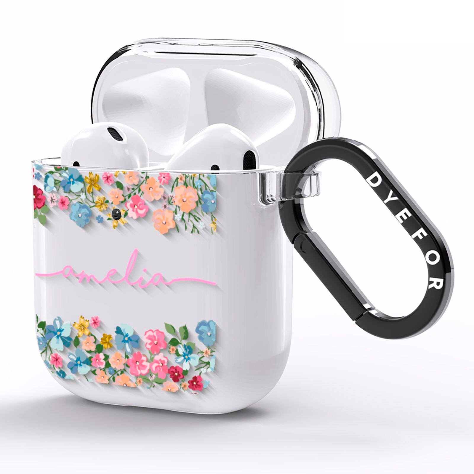 Personalised Floral Meadow AirPods Clear Case Side Image