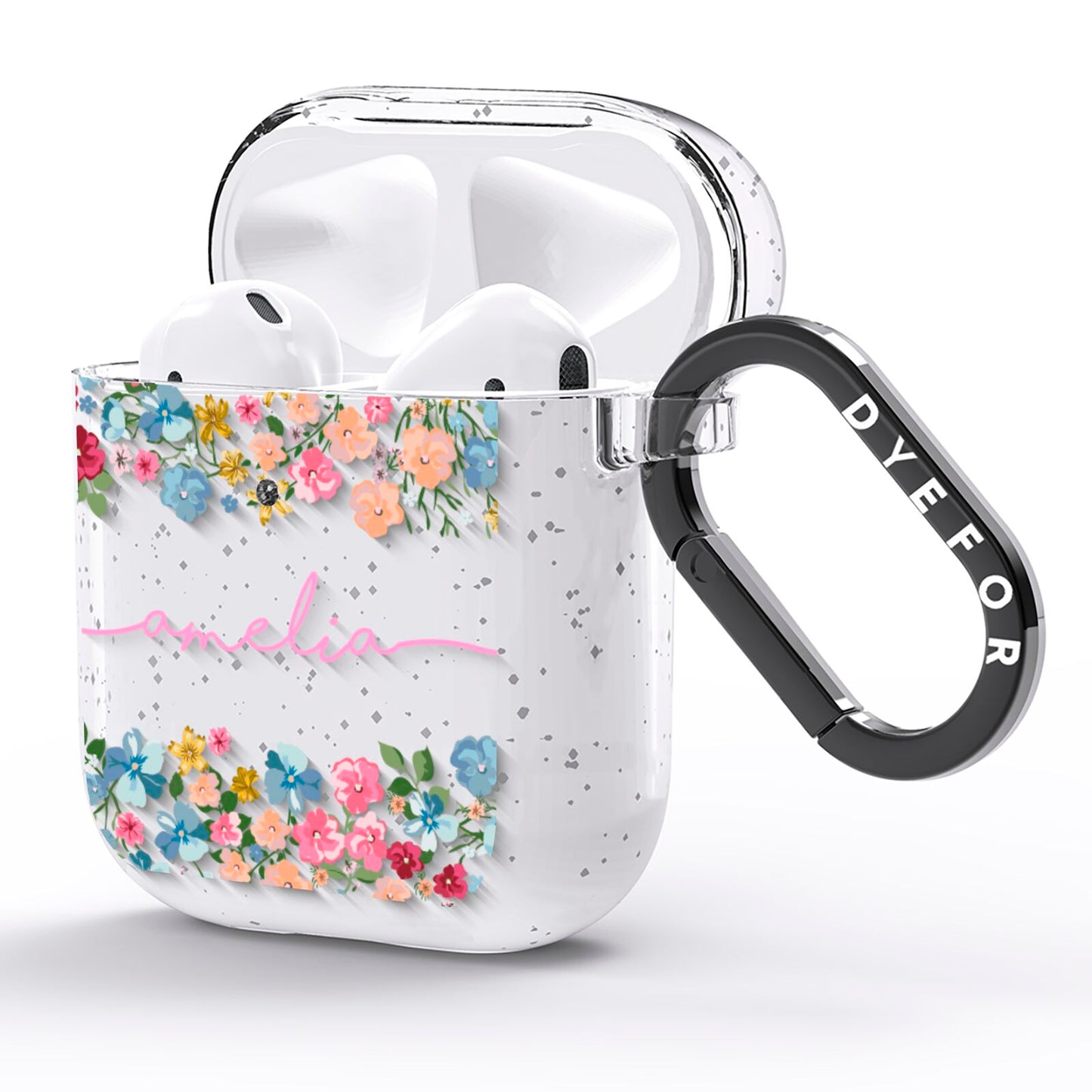 Personalised Floral Meadow AirPods Glitter Case Side Image